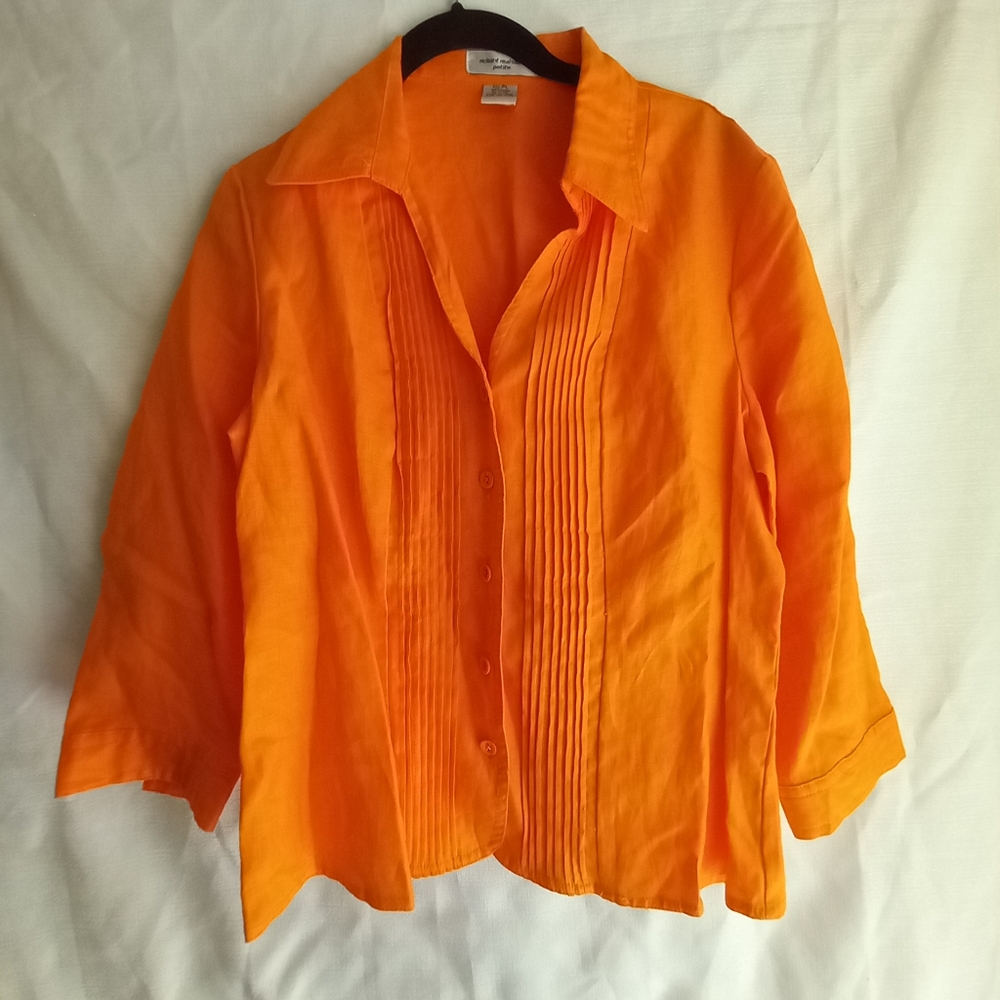 Richard Malcolm 100% linen orange button down
